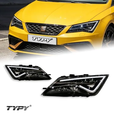 TYPY for 2013-2019 Seat Leon headlight assemblies, upgraded with high-end LED daytime running lights and turn signals