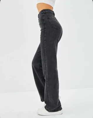 Wholesale New Fashion High Waist Wide Leg Girl Jeans Trousers Breathable Cotton Denim Pants Ladies Black Solid Summer Casual
