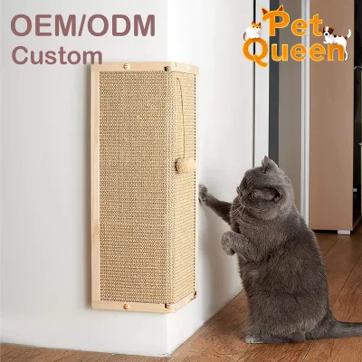 Modern Luxury Eco-Friendly Wooden Sisal Cat Wall Corner Scratcher Vertical Scratch Pad for Indoor Kitten Wall Furniture