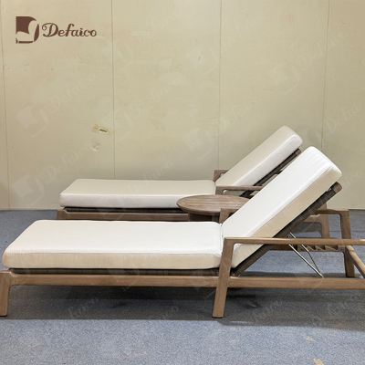 Luxurious Outdoor Solid Wood Furniture with Teak Frame, Waterproof Seat Cushion, Adjustable Backrest Terrace Villa Reclining Bed