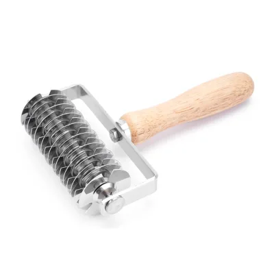 Stainless Steel Dough Lattice Top Pizza Bread Pastry Cookie Pie Crust Roller Cutter With Wood Handle