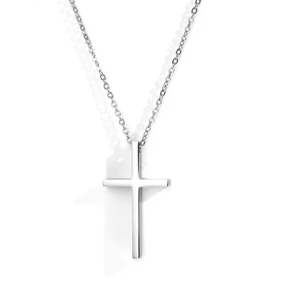 Custom Religious Christian Faith Jesus Classic Cross Pendant High Polish Silver Stainless Steel Cross Necklaces