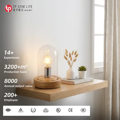 Custom Wood Glass E27 LED Table Lamp with Retro Design Eye-Caring Dimmable Warm White Light 220V for Reading and Home Use