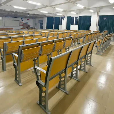 Custom Size Step Classroom Connected Row Desk Chair Duty Metal Frame Book Storage Basket College Lecture Hall Furniture