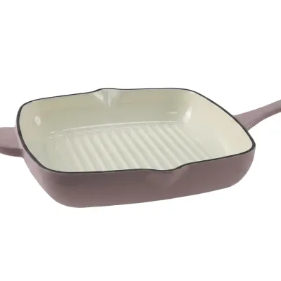 Square Enamel Grill Pan, Heavy Duty Cast Iron Griddle Pan, Rich Colors Enamel Cookware for Indoor BBQ, Sear Meat & Seafood