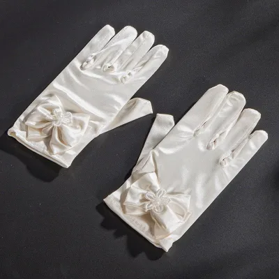 Hot Sale Fashion Infant Wedding Sweet Satin Flower Child Gloves Child Baby Party Girls Elbow White Gloves Baby Dress Accessories