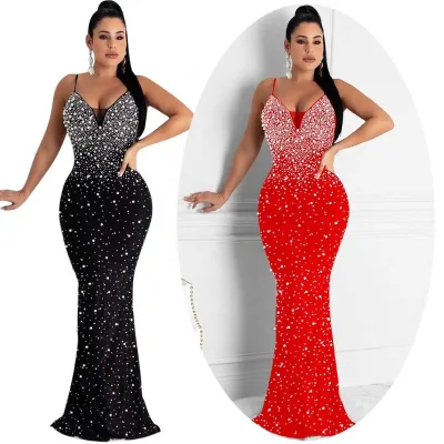 Crystal Mesh Backless Rhinestone Evening Dresses Diamond Mermaid Clothing Glitter Hot Drilling Party Gown Wedding Dress