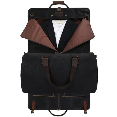 Customized Vintage 2 in 1 Camping Waxed Canvas Gym Overnight Weekender Travel Suit Bag Folding Garment Duffel Bag for Travel
