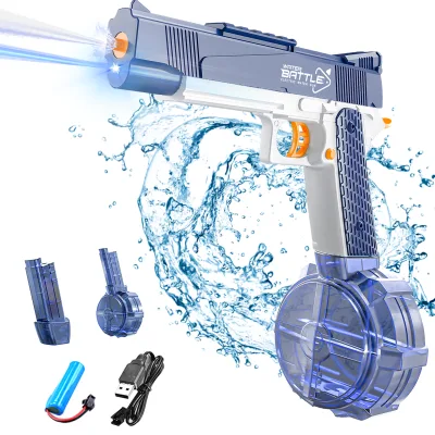 Kids Full Automatic Light Water Guns M1911 Battery Powered Electrical Squirt Blue Summer Pool Beach Shooting Toy for Boys