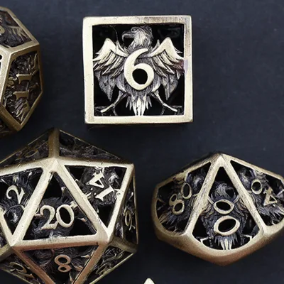 Dnd Metal Eagle Hollow Polyhedral Dice Set 7 Pieces Role Playing Dice Party Gift