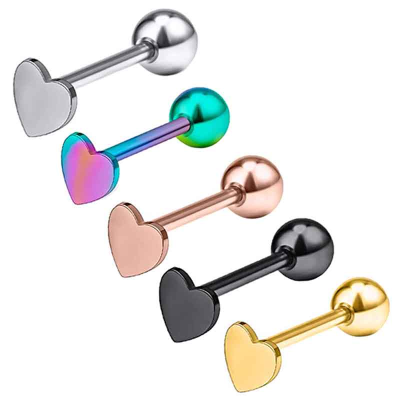 14G Surgical Steel Heart Logo Tongue Barbell Piercings Nipple Barbell Mamilo Piercing Labret Stud Lip Piercing Body Jewelry