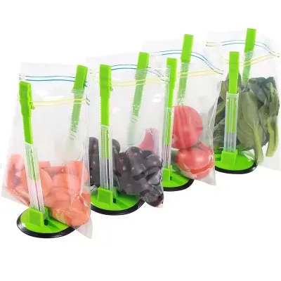 Storage Rack Non Slip Ziplock Storage Bag Holder Bag Clip Hands-Free Plastic Hands Baggy Rack Sandwichs Bag Racks Kitchen Gadget