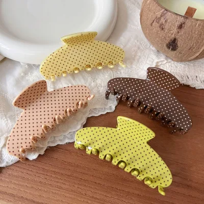 New Polka Dot Clip Fresh Green Acetate Hair Clip High Ponytail Semi-round Hair Clip Princess-style Shark Clip Hair Accessory
