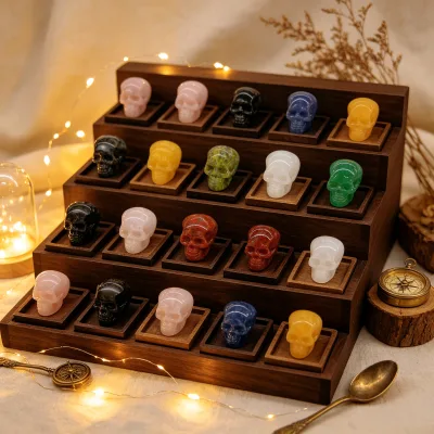 Wholesale Realistic Semi Precious Natural Stone Figurine Mini Crystal Skulls Stones Carvings for Decor Gift