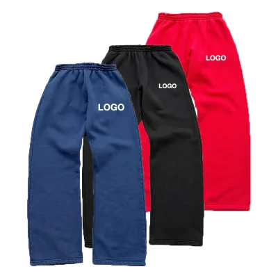 Custom Logo Streetwear Sweatpants High Quality Heavyweight Cotton Vintage Wide Straight Leg Flared Joggers Casual Style