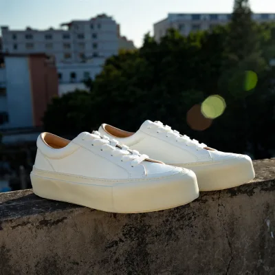 Bodi Kuki Men's Winter White Genuine Leather Lace-Up Thick Sole Non-Slip Casual Trendy Sneakers