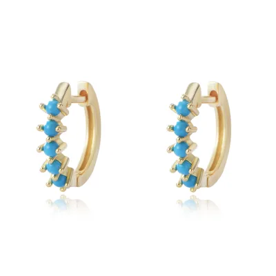 Fulsun Women Fashion Green Turquoise Stone Cuff Earrings Jewellery Gold Plated Silver Sterling 925 Earrings