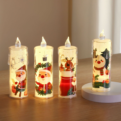 Christmas LED Candle Light Built-In Printed Simulation Candle Atmosphere Electronic Holiday Decoration Ornaments Party Lighting