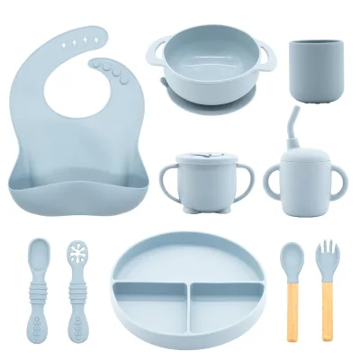 Biodegradable Degradable Supplies Silicone Bib Spoon Bowl Kids Dining Baby Accessories Feeding Tableware Set