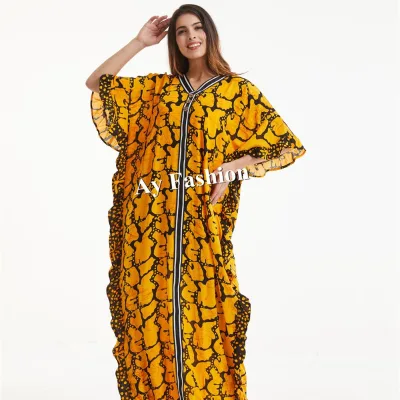 2019 Online Abaya Kaftan Dress New Flower Print Latest Design with Lace