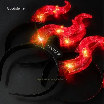 LED Devil Horn Headband Crystal Glowing Hair Band Luminous Crown Colorful Flashing Headwear Concert Party Christmas Graduation