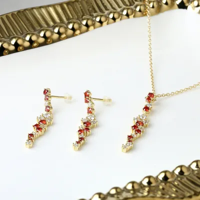 Grace Jewelry Pomegranate Red Zircon Gold Plated Designer Earrings Necklace Jewelry Set for Women Party & Gift