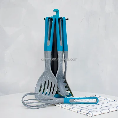 OEM ODM Custom Colorful Non Stick Kitchen Cooking Tools BPA Free Nylon Kitchen Utensils Set With Holder