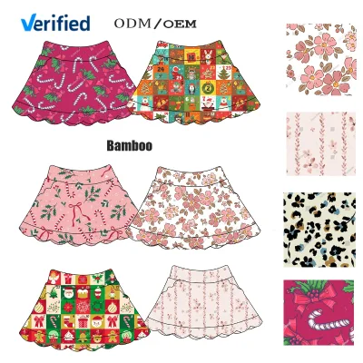 Girls Bamboo Fiber Short Skirt, Scallop Hem Toddler Skirt, Floral Christmas Leopard Prints, Support Customization