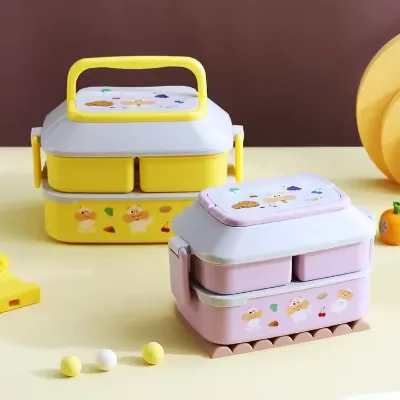 Wholesale Cute Stackable Airtight Keep Food Double Layer Plastic Tiffin Lunch Box Bento Food Storage Container for Adults & Kids