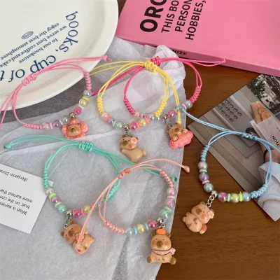 2026 New Cute Handmade Woven Adjustable Cute Capybara Flower Bear Beads Bracelet for Girl Women