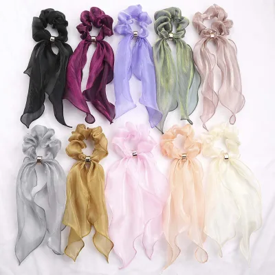 Ribbon Hair Scrunchies Pure Colour Chiffon Elastic Hair Band for Women Girl Hair Accessories