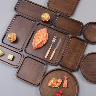Eco-Friendly Bamboo Serving Tray Home Tableware Decorative Wood Plate Tea Fruit Vegetables Steak Bread Dessert Cake Plate