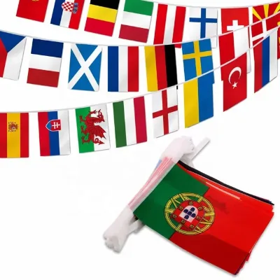 High Quality Custom 100D Polyester Fabric Triangle Rectangle Bunting String Country Pennant Flag