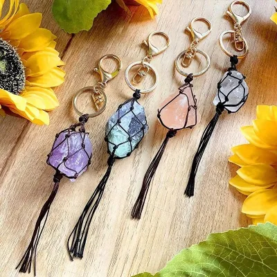 DIY Creative Charm Simple Gift Minimalist Natural Stone Raw Stone Braided Keychain Lanyard China-Advertising Gifts for Women