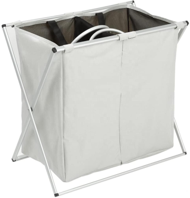 Hot Selling Use Home Cotton Fabric Can Folding Two Compatment Storage Laundry Hamper with Hamdle