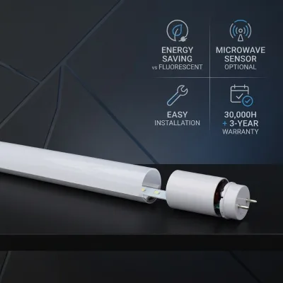 LED T8 Tube Light 2ft 4ft 1200mm/3600mm Fluorescent Replacement 4000K Natural White 18W 150lm/W IP20 Hospital 3 Year Warranty