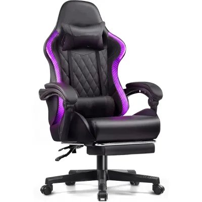 High Backrest LED RGB Chaise Gaming Chair Linkage Arms RGB Lights Gamer Chair Reclining diamond Padded Office Chair for Adults