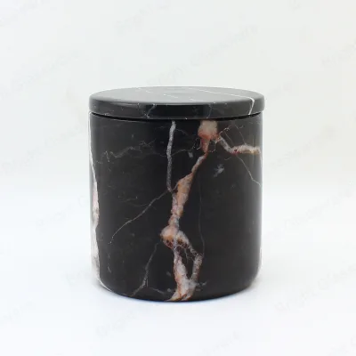 Hot Sale Luxury Large 10oz Stone Onyx Candle Vessel Black Marble Candle Jar With Lid in Bulk