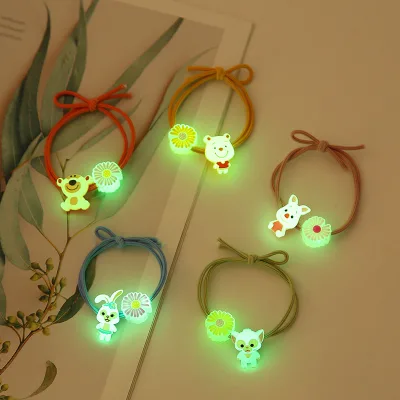 Cute Little Daisy Rabbit and Bear Rubber Hair Bands Luminous Scrunchies Mosquito Repellent Elastic Hair Tie for Girls Kids