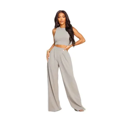 Hot Selling Quick Dry Womens Wide Leg Pant Suits Two Piece Sets for Autumn