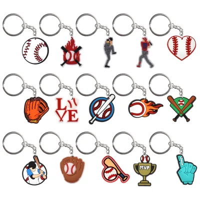 Cartoon-Shaped Baseball Series DIY Personalized Soft Rubber Keychains Boutique Accessories for Backpack and Car Hanging