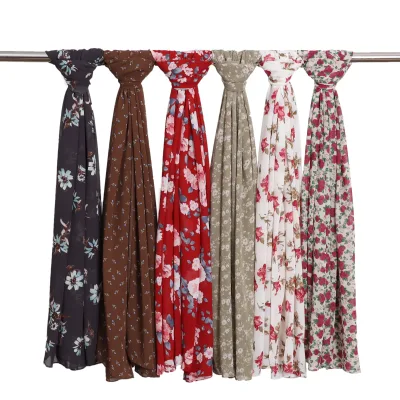 Maldives Malaysia Turban Fashion Chiffon Floral Printing Scarves Shawls for Women Ethnic Muslim Flower Hijab