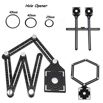 Wholesale 6-Sided Stainless Steel Ruler Protractor Adjustable Floor Hole Locator Universal Puncher Tile Tool for Woodworking