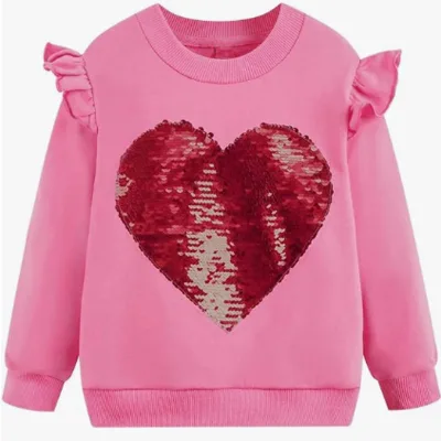 Winter High Quality Baby Girls Sweatshirts Crew Neck Pullover 100%Cotton Cute Top Casual Breathable Soft Sequin Kids Sweatshirts