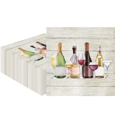 Wholesale 330mm*330mm Square Disposable Paper Napkins Wine & Champagne Wood Grain Background Serviettes for Cocktail Party Decor