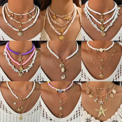 Bohemian Style Colorful Shell and Starfish Necklace for Women Jewelry