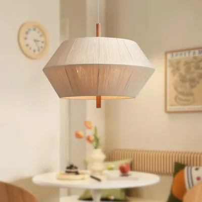 Modern Nordic Design Wabi-Sabi Vintage Woven Fabric Chandelier E26 Base Hanging Rattan Bamboo Iron for Middle Hotels Living