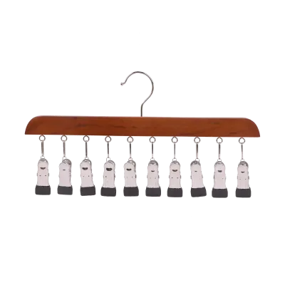 Wooden Multi Clip Garment Hanger with Non Slip Grip Clips for Socks Underwear Scarves Ties Belts Wardrobe Organizer Hanger
