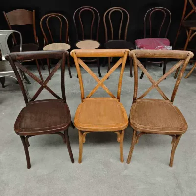 Wholesale Gold Wire Drawing Process Luxury Wedding Banquet Thonet Soft Cushion X CrossBack Resin Cross Back Chair for Events