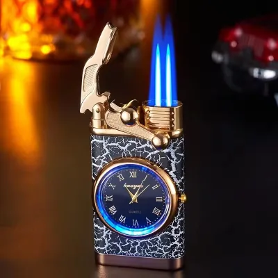 Newest Hot Sale Cigarette Lighter Dual Flame Refillable Lighter With Watch